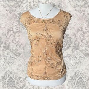 Beige Sequin Sleeveless Y2K Embroidered Elegant Fairy Women’s Large Top